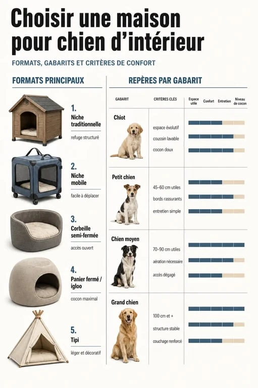 Maison pour chien intérieur : comparatif visuel des formats selon la taille du chien