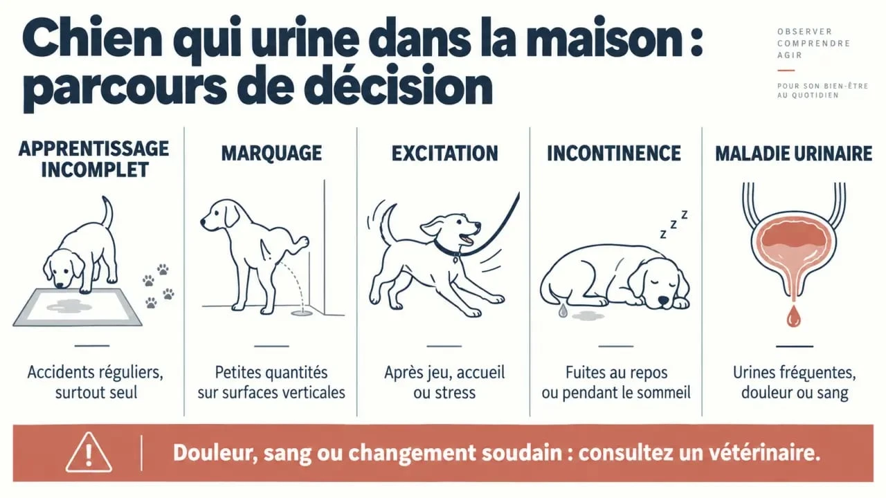 Schéma des causes possibles d'un chien qui fait pipi dans la maison
