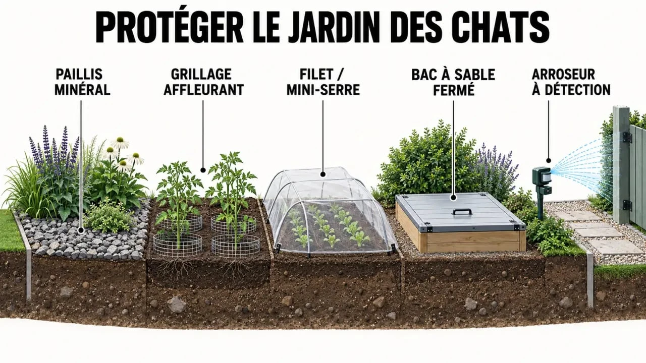 Protections physiques contre les crottes de chat dans le jardin, le potager et le bac à sable