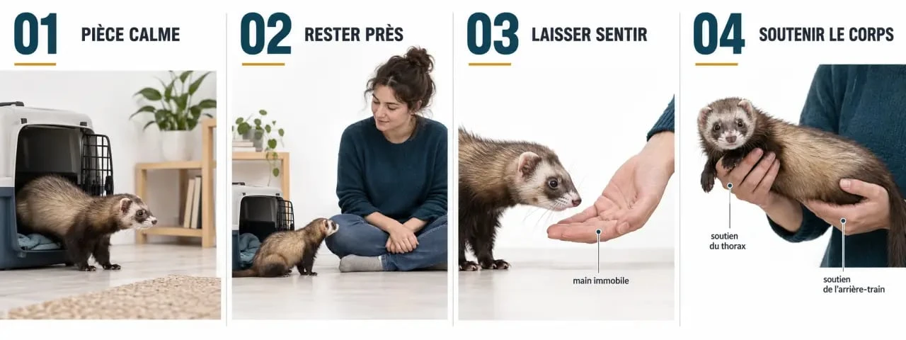 Étapes pour apprivoiser un NAC furet en douceur, de l’arrivée aux premières manipulations