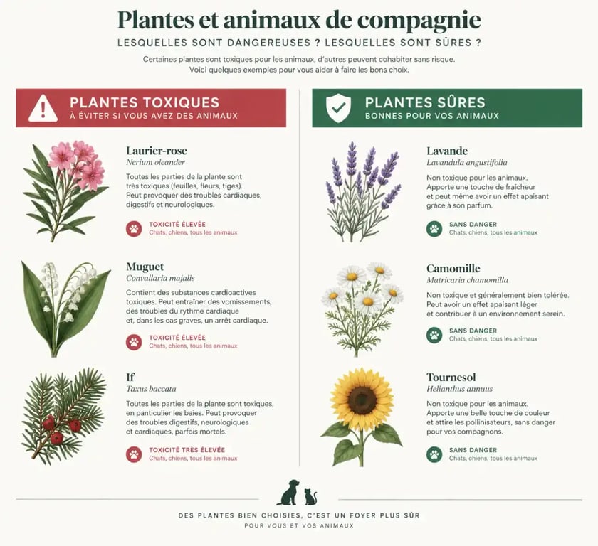 Infographie des plantes toxiques et sûres pour aménager un jardin sécurisé pour animaux à Reims