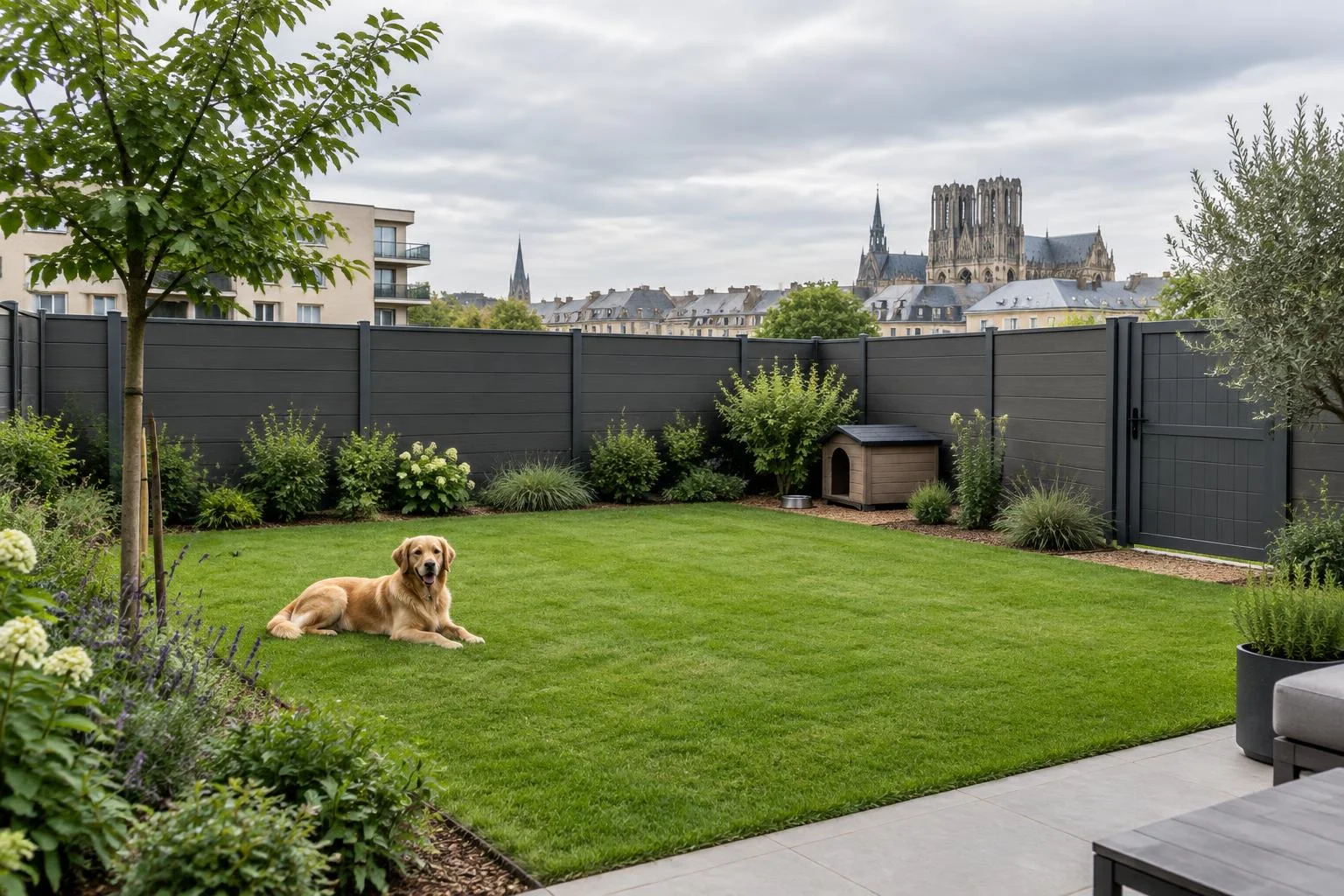 Jardin sécurisé à Reims : clôture 1,80 m & plantes
