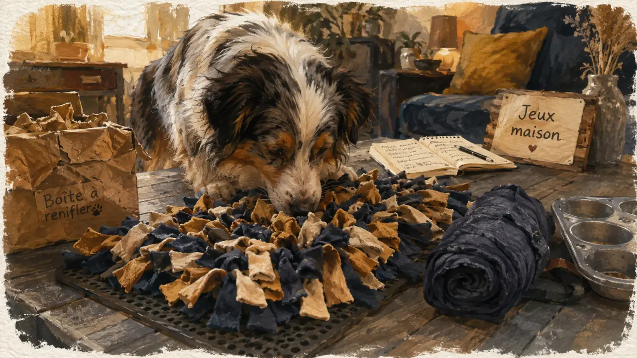Jeu de stimulation pour chien fait maison : tapis de fouille