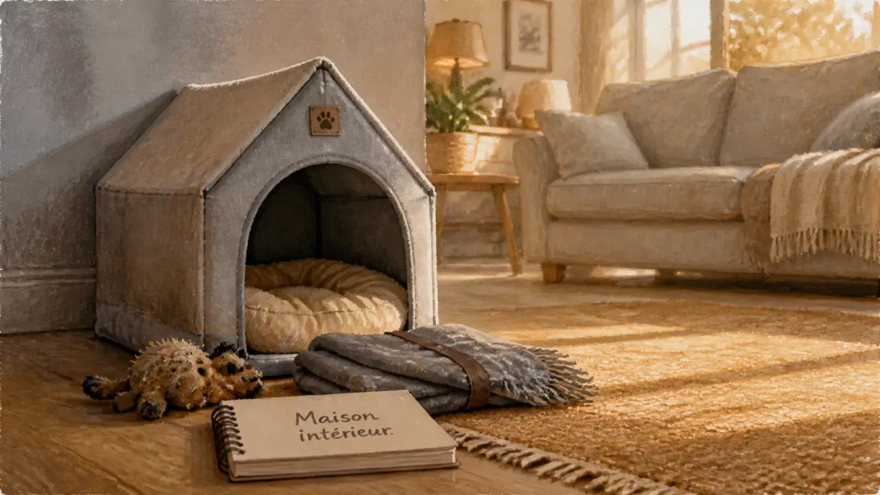 Maison pour chien intérieur en tissu confortable au salon