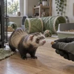 nac furet apprivoiser : furet curieux près de la récompense