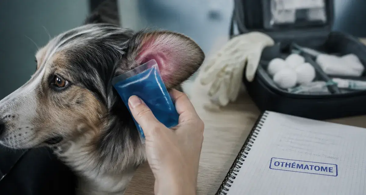 Othématome chien traitement maison : compresse froide près de l’oreille gonflée