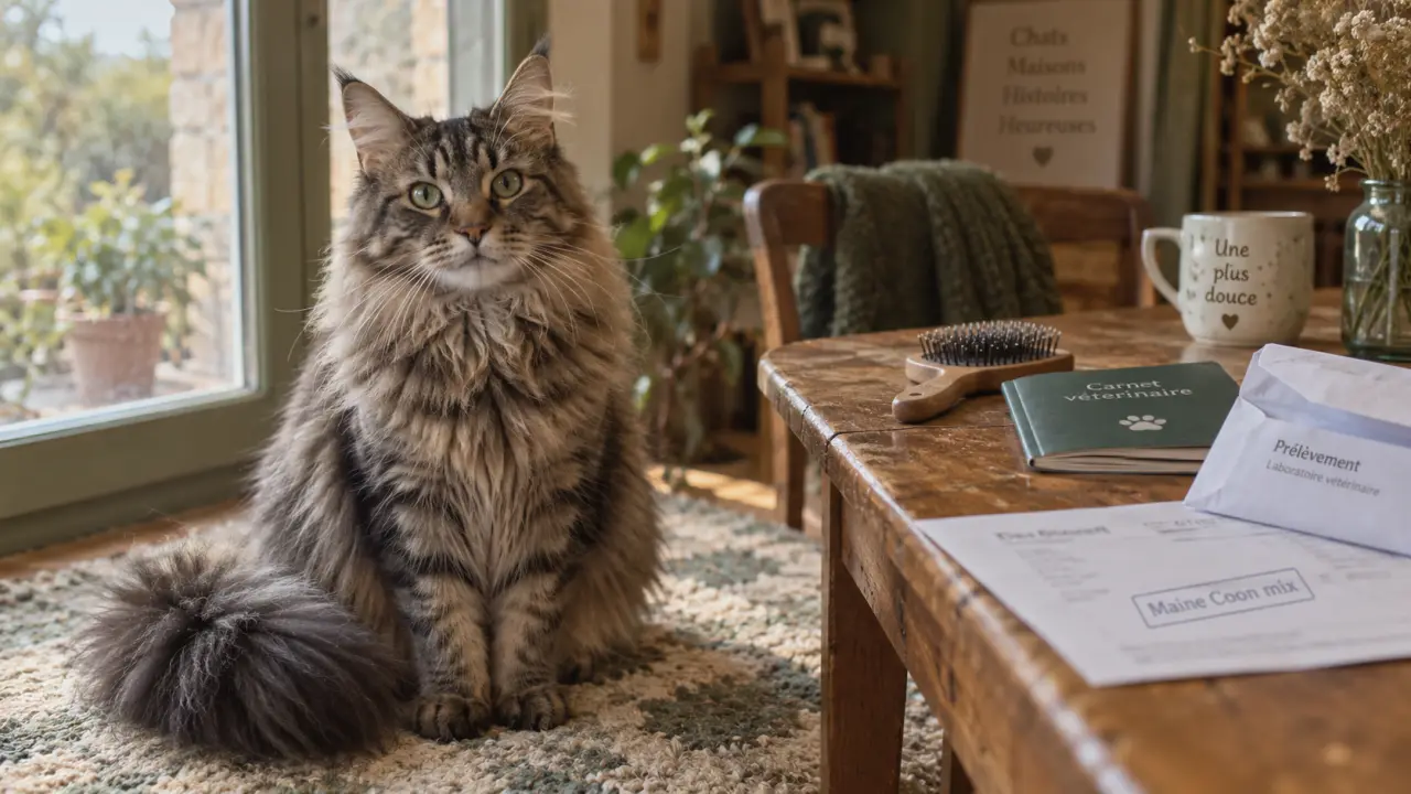 Chat croisé Maine Coon tigré, mi-long, près d’une fenêtre