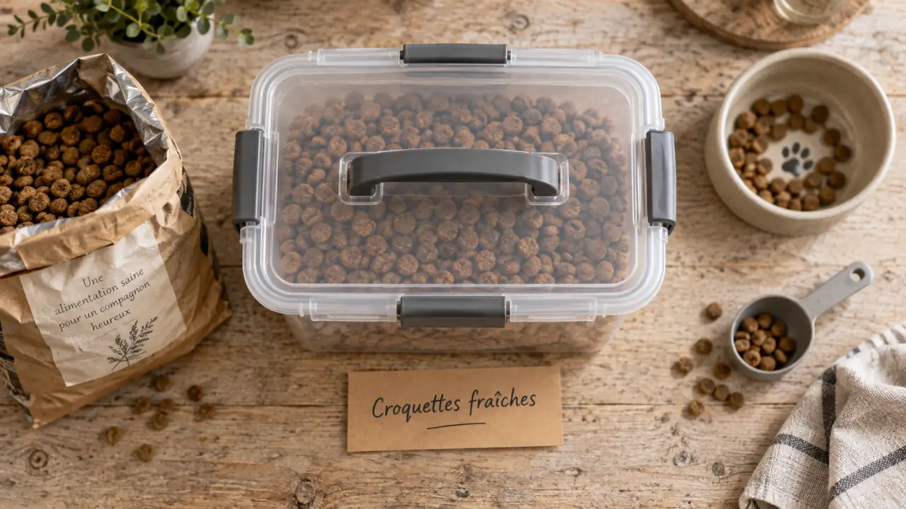 Conteneur à croquettes chien mal dimensionné, humidité.