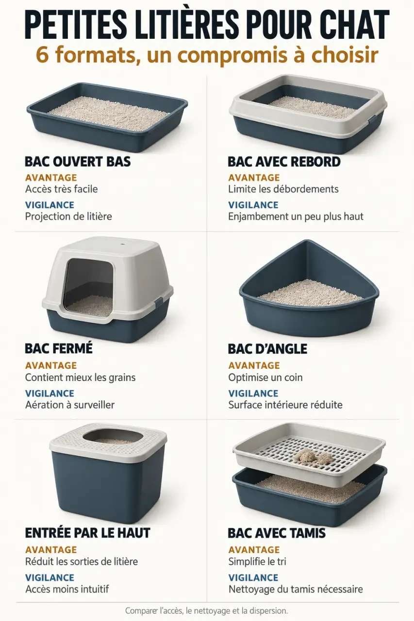 Infographie comparative des formats de petite litière pour chat