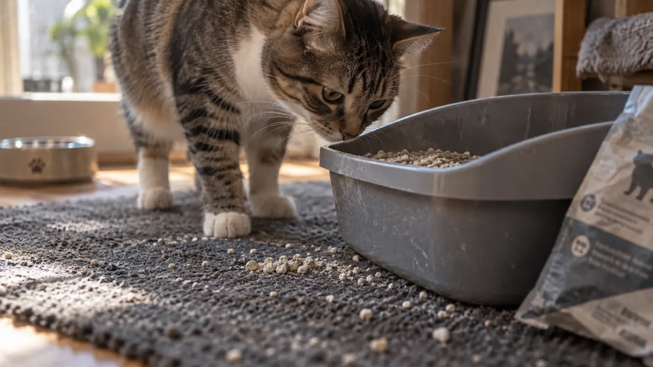 Mon chat mange sa litière : chat près du bac de litière