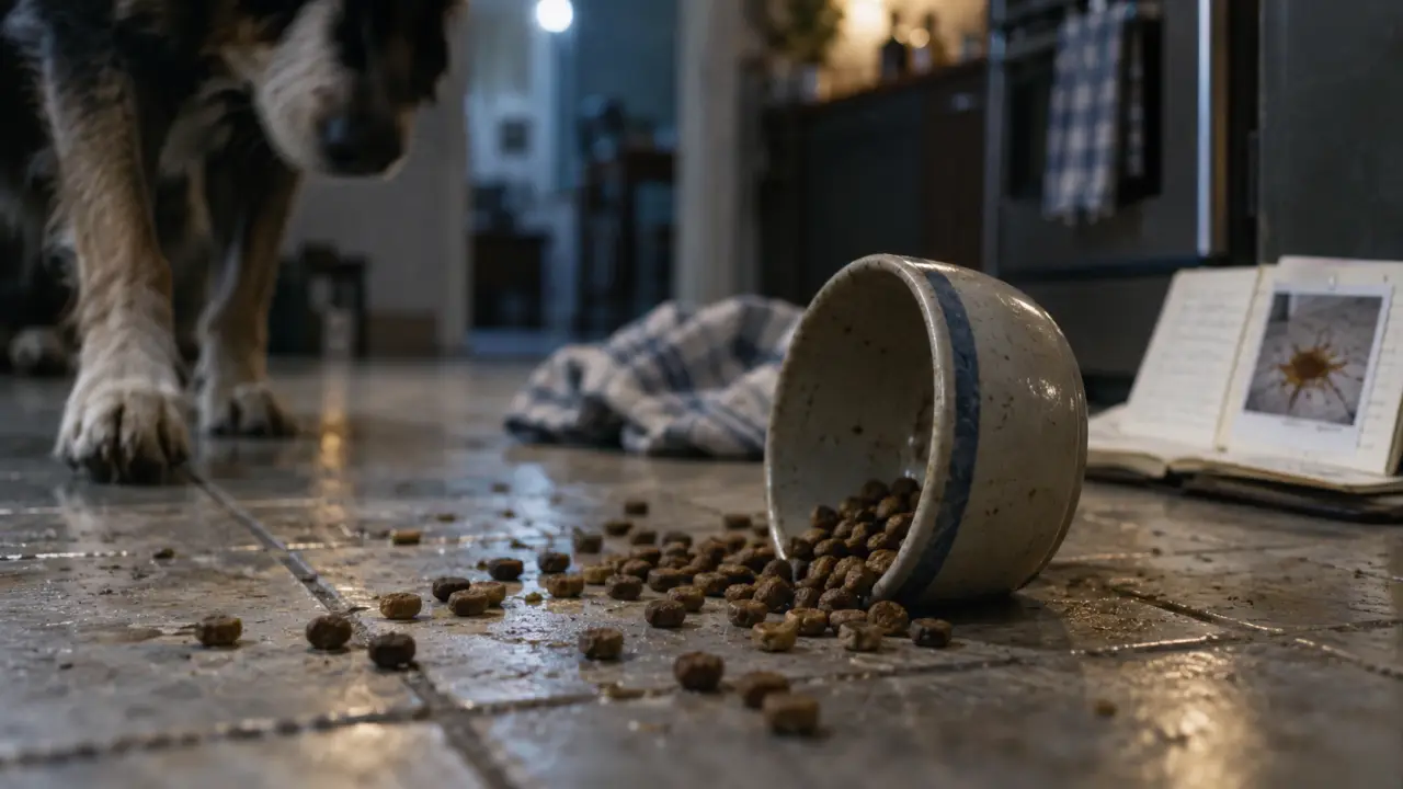 Mon chien vomit ses croquettes non digérées : croquettes entières sur le sol