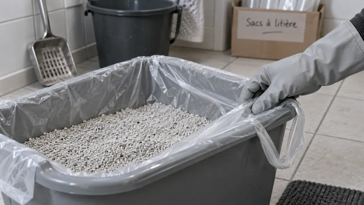 Sacs à litière pour chat dans un bac à litière, nettoyage sans gaspillage