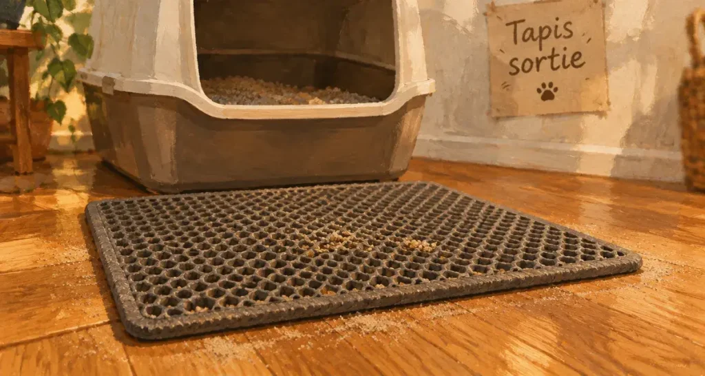 Tapis de litière pour chat : tapis de sortie antidérapant qui retient les grains